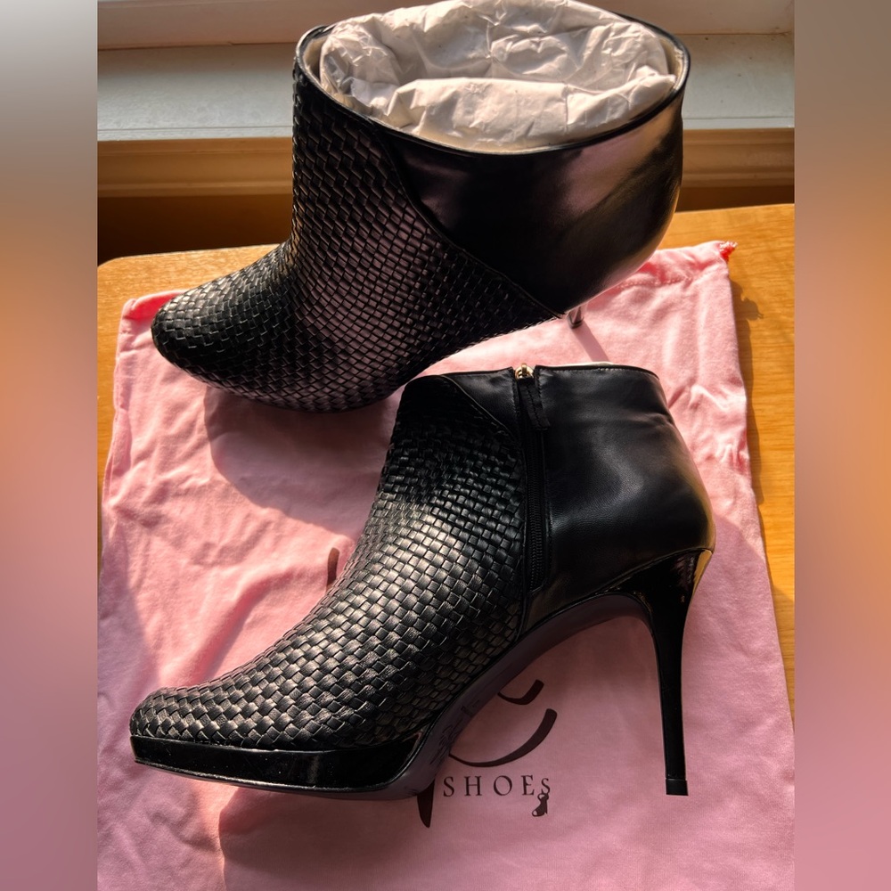 Zofie All Leather Beatriz Black High Heel Booties Size 12 Made in Brazil New